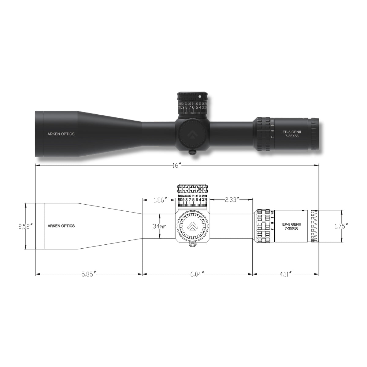Arken Optics EP5 GEN2 7-35x56 FFP IR VPR MIL 0.1MRAD 34mm Rifle Scope - ARC Accessories